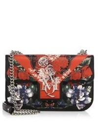 Alexander McQueen Floral Print Insignia Leather Chain Satchel
