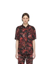 Red and Black Floral Short Sleeve Shirt