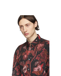 Paul Smith Red And Black Floral Goliath Short Sleeve Shirt