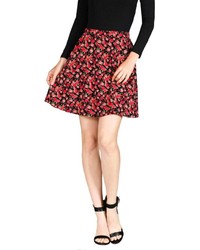 Red and Black Floral Skater Skirt