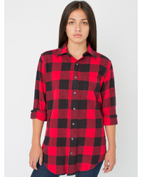American Apparel Unisex Brushed Plaid Cotton Twill Long Sleeve Button Up With Pocket