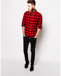 Asos Brand Shirt In Long Sleeve With Brushed Buffalo Plaid