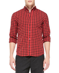 Vince Check Button Down Shirt Red