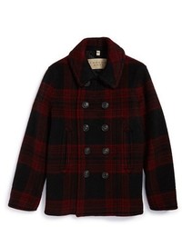 Red and Black Gingham Pea Coat