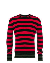 Red and Black Horizontal Striped Crew-neck Sweater