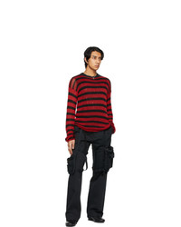 Raf Simons Black And Red Striped Open Knit Sweater