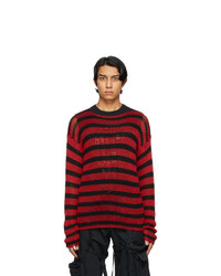 Raf Simons Black And Red Striped Open Knit Sweater