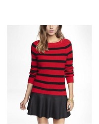Express Striped Side Slit Shaker Knit Sweater Red X Small