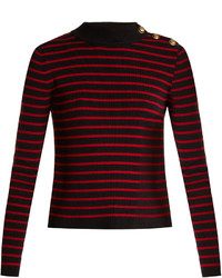 RED Valentino Redvalentino Striped Open Back Cotton Sweater