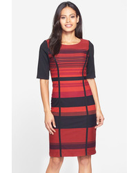 Red and Black Horizontal Striped Sheath Dress