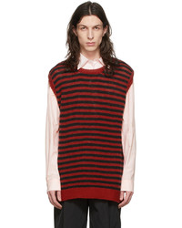 Red and Black Horizontal Striped Sweater Vest