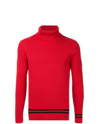 Red and Black Horizontal Striped Turtleneck