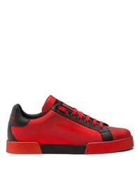 Red and Black Leather Low Top Sneakers