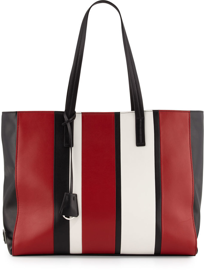 Prada Leather Baiadera Striped Tote Bag Blackredwhite, $1,990 | Neiman  Marcus | Lookastic