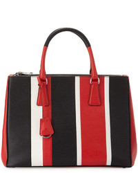 Prada Saffiano Baiadera Striped Galleria Tote Bag Redwhiteblack