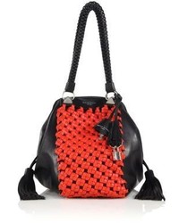 Sonia Rykiel Two Tone Tasseled Woven Leather Top Handle Bag