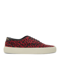 Red and Black Leopard Canvas Low Top Sneakers