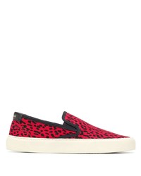 Red and Black Leopard Canvas Slip-on Sneakers