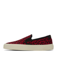 Saint Laurent Red And Black Leopard Slip On Venice Sneakers