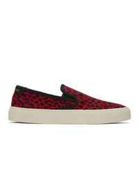 Saint Laurent Red And Black Leopard Slip On Venice Sneakers