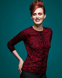 Neiman Marcus Cashmere Collection Leopard Print Cashmere Sweater