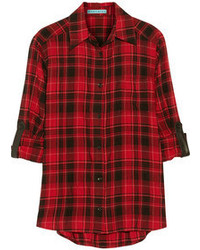 Red and Black Plaid Button Down Blouse