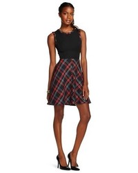 Red and Black Plaid Fit and Flare Dress