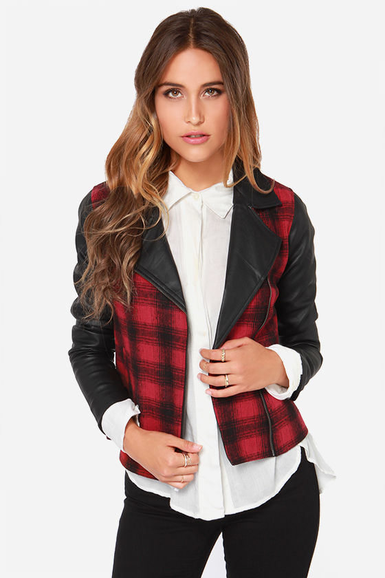 checkered moto jacket