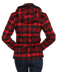 Red Black Plaid Belted Jacket