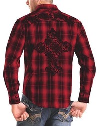 Modelcurrentbrandname Rock Roll Cowboy Plaid Cross Applique Western Shirt Snap Front Long Sleeve