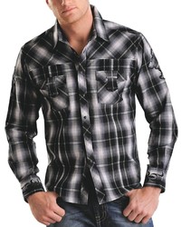 Modelcurrentbrandname Rock Roll Cowboy Plaid Cross Applique Western Shirt Snap Front Long Sleeve