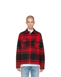 Off-White Red And Black Flannel Stencil Shirt