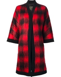 Red and Black Plaid Open Cardigan