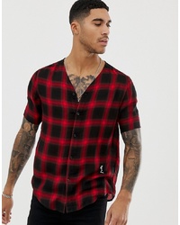 Religion Baseball Collar Check Shirt In Black And Red