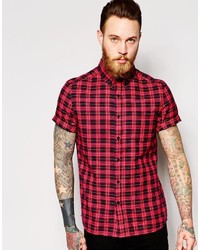 Asos Brand Shirt In Short Sleeve With Red Plaid Check