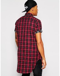 Asos Brand Super Longline Shirt In Short Sleeve With Double Check