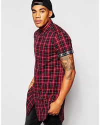 Asos Brand Super Longline Shirt In Short Sleeve With Double Check