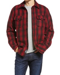 Red and Black Plaid Wool Shirt Jacket