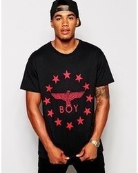Boy London T Shirt With Stars Eagle Logo Red On Black