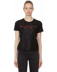 Philosophy di Lorenzo Serafini Logo Print Cotton Jersey Lace T Shirt