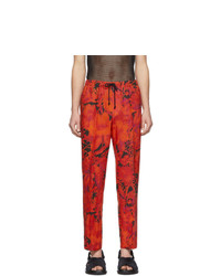 Dries Van Noten Red And Black Linen Perkino Trousers