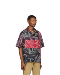 Palm Angels Red And Black Bandana Patchwork Bowling Shirt