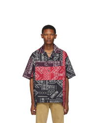 Palm Angels Red And Black Bandana Patchwork Bowling Shirt