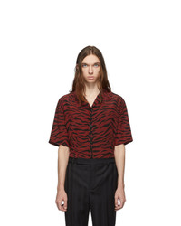 Saint Laurent Red And Black Zebra Silk Shark Collar Shirt