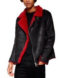 Red and Black Shearling Jacket