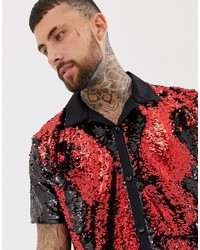 Night Addict Sequin Revere Collar Shirtblack
