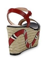 Gucci Barbette Snake Leather Espadrille Platform Wedge Sandals