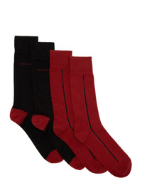 BOSS Two Pack Red And Black Mismatched Socks