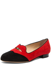 Red and Black Suede Loafers