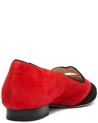 Charlotte Olympia Bisoux Suede Flats In Red Black